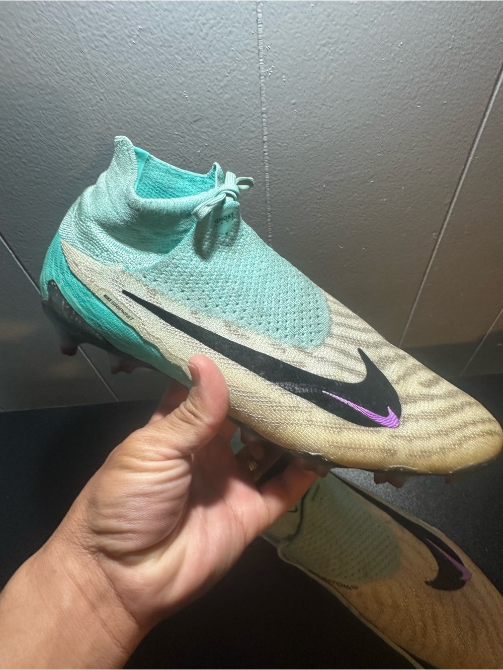 Nike Laceless Soccer Cleat in Mint, Tan, Black and Pink - Picture 2 of 3